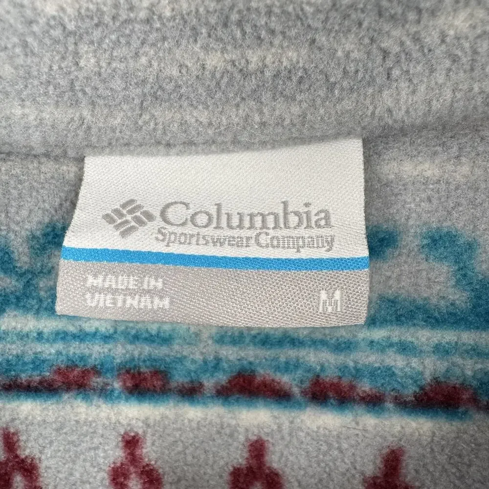 Columbia Jacket Womens Medium Gray Blue Red Fleece Full Zip Aztec Print Outdoors